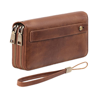 Dompet tangan wanita kapasitas besar, dompet tali tangan, pegangan kartu kredit panjang, kancing, dompet kulit kapasitas besar, dompet genggam penghalang RFID