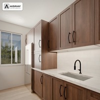 Meuble de cuisine Shaker en placage de bois avec portes encadrées, aménagement en galley, dimensions personnalisées, boîtes en panneaux de particules et tiroirs à fermeture amortie