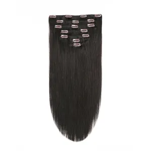 זול ישר חלק קליפ 100% רמי שיער טבעי הרחבות 12 "-30" ברזילאי רמי שיער טבעי ערב קליפ תוספות