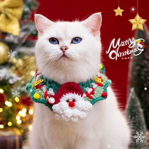 Winter Weihnachten Handgestrickter Schal für Katzen und Hunde Niedliches Lätzchen Festtagskostüm Mütze - Product Image 2