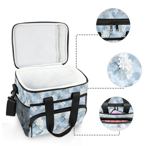 Large Lunch Box Insulated Customs Blue Flowers Cooler Bag Lunch Bags Soft with Two Handles Shoulder Strap - Product Image 4