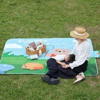 Couverture de pique-nique pliable portable en tissu Oxford, tapis de pique-nique d'extérieur avec poignée de transport pour la plage, le camping, le parc, les voyages et l'utilisation familiale