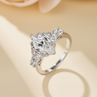 Bague de fiançailles en moissanite taille marquise à trois pierres, design grappe multi-pierres, en argent 925 et cuivre, bague de mariage, bijoux personnalisés