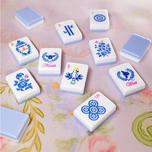 Modern Light Blue White Porcelain Acrylic American Mahjong Tile Set 160 Engraved Tiles Eco-Friendly Mahjong Tiles <b>Entertainment</b> - Product Image 2