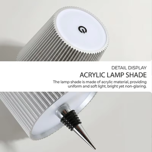 Lámpara de Mesa LED Inalámbrica Recargable por USB, 3 Colores, Intensidad Regulable, con Sensor Táctil, Diseño de Rayas Finas, para Mesa de Comedor o Bebidas - Product Image 6
