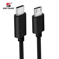 Câble USB-C vers Micro USB en PVC noir 2.0 avec connecteurs nickelés, charge rapide 3A et 480 Mbps pour téléphone portable et ordinateur