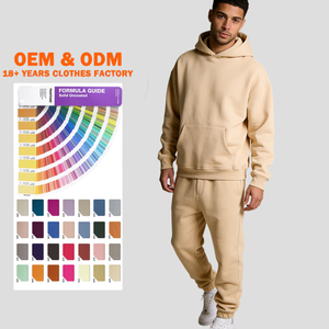 Ensemble de survêtement personnalisé pour homme en coton, comprenant un sweat à capuche oversize à épaules tombantes et un pantalon de survêtement streetwear uni - Product Image 1
