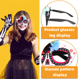 Nuova maschera messicana a mezza faccia per adulti e bambini, per il Giorno dei Morti, con fiori e occhiali per foto - Product Image 4