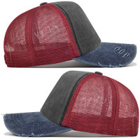 Gorra de béisbol de malla de algodón de dos tonos desgastada Vintage personalizada para hombres y mujeres, gorra de camionero de corona alta de 5 paneles con frente de espuma vaquera lavada