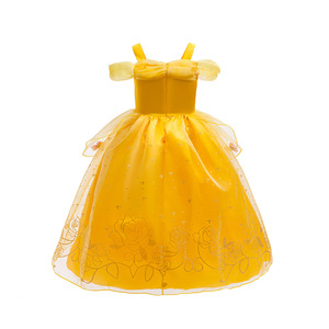 <span class=keywords><strong>Boutique</strong></span> amarillo princesa disfraces hombros descubiertos Belle vestido lentejuelas flores chica fiesta boda Halloween carnaval Cosplay disfraz - Product Image 3