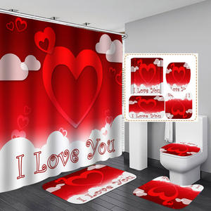 Tappetino da bagno per la casa con stampa 3d decorazione per il bagno di san valentino in quattro pezzi con <span class=keywords><strong>tenda</strong></span> da doccia - Product Image 2