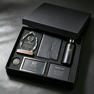 Bulk Custom Logo Gift Set 10th Anniversary with <b>Crystal</b> Trophy Personalized Card and <b>Coaster</b> for Annual Employee Awards Dinner - Product Image 1
