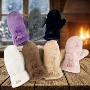 Gants Mitaines d'Hiver Décontractés en Gros, Couleur Unie, Doublure en Fourrure Sherpa, Fausse Fourrure Épaisse, Chauds, Coupe-Vent, Tendance et Mignons, à Doigts Entiers - Product Image 2