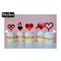 Décorations de gâteaux romantiques pour la Saint-Valentin : mini-drapeaux en forme de cœur rouge en acrylique réutilisables pour cupcakes, vente en gros