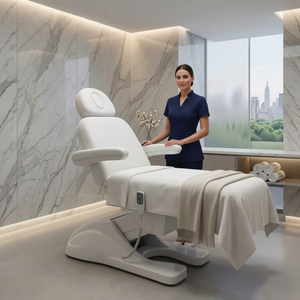 White <b>Electric</b> Esthetician Bed PU Leather Salon Treatment <b>Table</b> Facial Massage Bed for Beauty Parlour - Product Image 1
