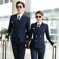 Uniforme scolaire d'aviation printemps-automne uniforme de travail à double boutonnage pour homme et femme veste blazer pantalon uniforme de compagnie aérienne