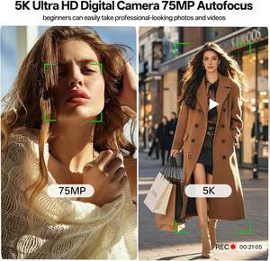Cámara Digital con Sensor CMOS WiFi de 5K y 75MP, <span class=keywords><strong>Zoom</strong></span> de 16X, Enfoque Automático, Lente Dual, Compacta, UHD, Cámara Económica para Viajes y Adolescentes - Product Image 2