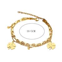 Bracelet Gaovo à double couche avec pendentif trèfle à quatre feuilles en acier inoxydable plaqué or 18 carats, bijoux simples et tendance pour femmes