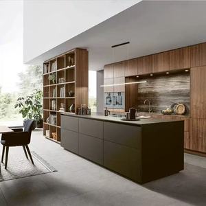 Mobili da <span class=keywords><strong>Cucina</strong></span> Modulari Moderni Ecologici in Acciaio Inox Ignifugo con Isola in Legno, Soluzione Completa per Cucine di Appartamenti e Ville - Product Image 1