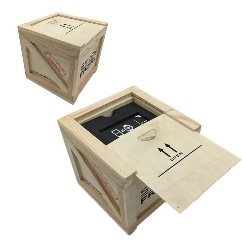 Wholesale Gif Crates Sliding Lid Storage Wood Box Packaging