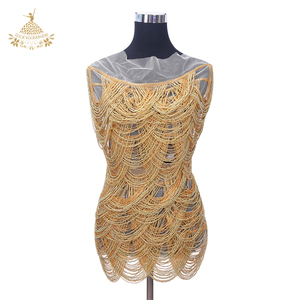 Abito fatto a mano <span class=keywords><strong>con</strong></span> frange di perline a 10 strati corpetto oro <span class=keywords><strong>argento</strong></span> nuovo Design <span class=keywords><strong>con</strong></span> Patch di strass cucito DRA-379 tessuto in resina - Product Image 1