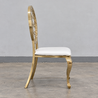 Chaise de banquet ovale à dossier sculpté en acier inoxydable doré, siège en cuir PU