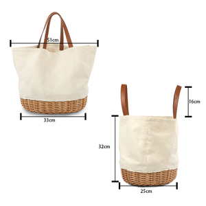 Panier de pique-nique pliable vintage Sac fourre-tout en osier écologique et réutilisable Design multifonction pour 2 personnes Sac à provisions de style rétro - Product Image 5