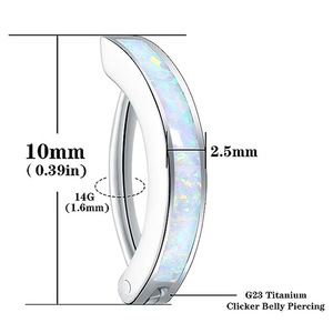 <b>Titanium</b> Opal Belly Button Ring Silver Geometric Channel Setting Navel <b>Stud</b> Gift - Product Image 2