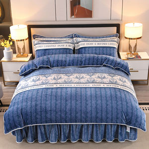 Flanelle Floral drap housse couverture 4 pièces/ensemble mariage pendaison <span class=keywords><strong>de</strong></span> crémaillère couvre-<span class=keywords><strong>lit</strong></span> épaissir drap housse <span class=keywords><strong>lit</strong></span> couette jupe couverture ensemble - Product Image 3