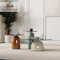 Service professionnel Design moderne dessus en verre cadre en bois massif Table basse meubles de salon Table centrale colorée
