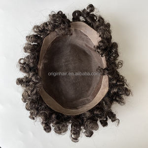 Sistema de Reemplazo Capilar Prostético con Base Mono Fina de Cabello Humano Remy Indio <span class=keywords><strong>para</strong></span> <span class=keywords><strong>Hombres</strong></span>, Peluca Marrón/Gris, Estilos Ondulados/Rizados, Tupé <span class=keywords><strong>para</strong></span> <span class=keywords><strong>Hombres</strong></span> - Product Image 3