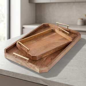 Plateau décoratif à poignées en bois et en métal, pour bricolage - Product Image 2