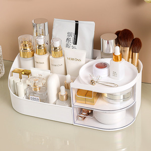 Cosmetic <b>Storage</b> Box Desktop Makeup Organizer With <b>Drawer</b> <b>Plastic</b> Skincare Rack Lipstick Holder Mirror - Product Image 1