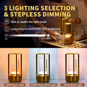 LED Cordless <b>Table</b> Lamp Retro <b>Bar</b> Metal Desk Lamps Rechargeable Touch Dimming Night Light Restaurant Bedroom Home Outdoor Decor - Product Image 2