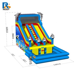 ราคาโรงงาน สไลเดอร์น้ำเป่าลมกลางแจ้ง สไลเดอร์น้ำเป่าลมรูปโลมาสีฟ้าสำหรับเด็ก สไลเดอร์น้ำเป่าลมแบบคู่ - Product Image 5