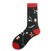 Chaussettes mi-mollet unisexes avec motif hamburgers et frites, chaussettes décontractées absorbant la transpiration