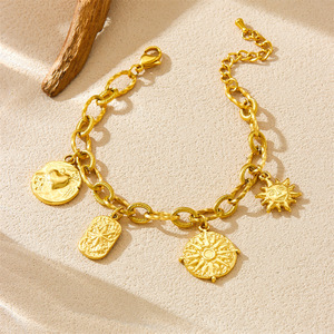 Fashion Charm Bracelet Gold Plated Zinc Alloy Heart Sun Pendant Unisex Gift Jewelry B1644 - Product Image 2