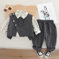 Ensemble de vêtements formels pour bébé garçon, printemps-automne, chemise à cravate imprimée, gilet, pantalon, vêtements pour tout-petits pas chers