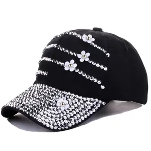 Nhà Máy Tùy Chỉnh Thời Trang Rhinestone Mũ Bóng Chày Studded Rhinestone Bling Ngoài Trời Thể Thao Hat Denim Hoa Mũ Bóng Chày