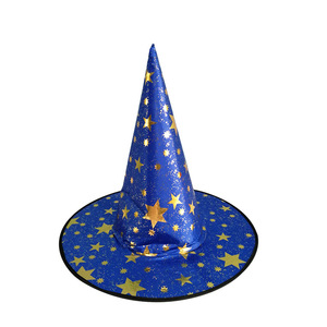 Sombrero de <span class=keywords><strong>Mago</strong></span> de estrella de cinco puntas para Halloween, sombrero de bruja de bronce para niños y adultos, hecho de tela - Product Image 4