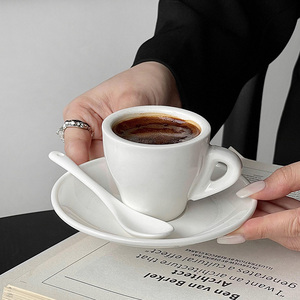 Tasses à café miniatures de style italien 80 ml, ensemble tasse et soucoupe en céramique blanche pour expresso - Product Image 5