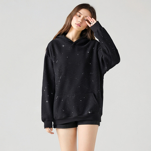 Sudadera con Capucha Oversize para Hombre, 400gsm, Tejida, 100% Algodón, Estilo Urbano, Personalizada, Negra, con Estampado Completo de Diamantes de Imitación, Sudadera de Invierno - Product Image 3