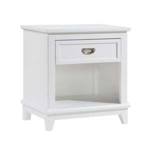 Table de chevet blanche avec tiroir et étagère, meuble de chambre classique - Product Image 1