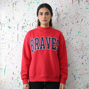 เสื้อสเวตเตอร์มีฮู้ด BRAVES RED ผ้าฝ้าย 100% วินเทจ ไฮสตรีท ด้ายคุณภาพสูง - Product Image 1