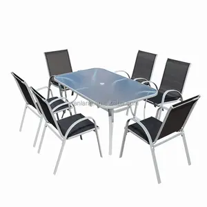 EU 시장 뜨거운 판매 고급 정원 테이블과 의자 세트 카페 레스토랑을위한 스태킹 의자가있는 야외 공간 절약 식당 세트
