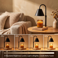 Lampe de table moderne et simple avec base en bois noire, chauffe-cire électrique en métal sans flamme, avec minuterie, pour parfumer la maison