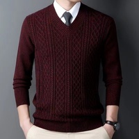 Pull en laine épais à col en V zippé pour homme, collection automne-hiver, tricot jacquard décontracté grande taille, durable et très élastique