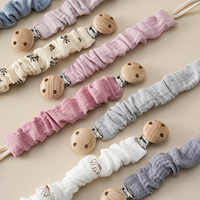 Chaîne de sucette en coton mousseline douce avec perles en bois, sans BPA, pour bébé Tongtu, attache sécurisée pour nouveau-né, protection pour bébé, vente en gros