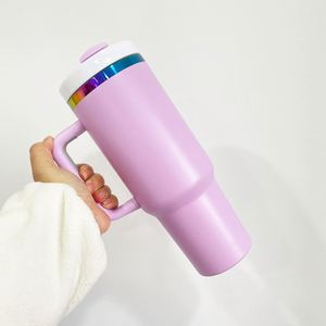 8pack Custom logo H2.0 Light <b>pink</b> Powder Coated 40oz rainbow Plated Stainless Steel Water <b>Bottle</b> for Laser Engraved - Product Image 3