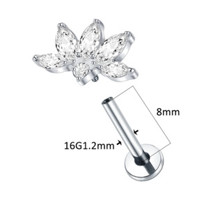 Flower Zircon Ear <b>Cartilage</b> <b>Stud</b> 16G 1.2mm 8mm Titanium Steel Piercing Jewelry Unisex - Product Image 1